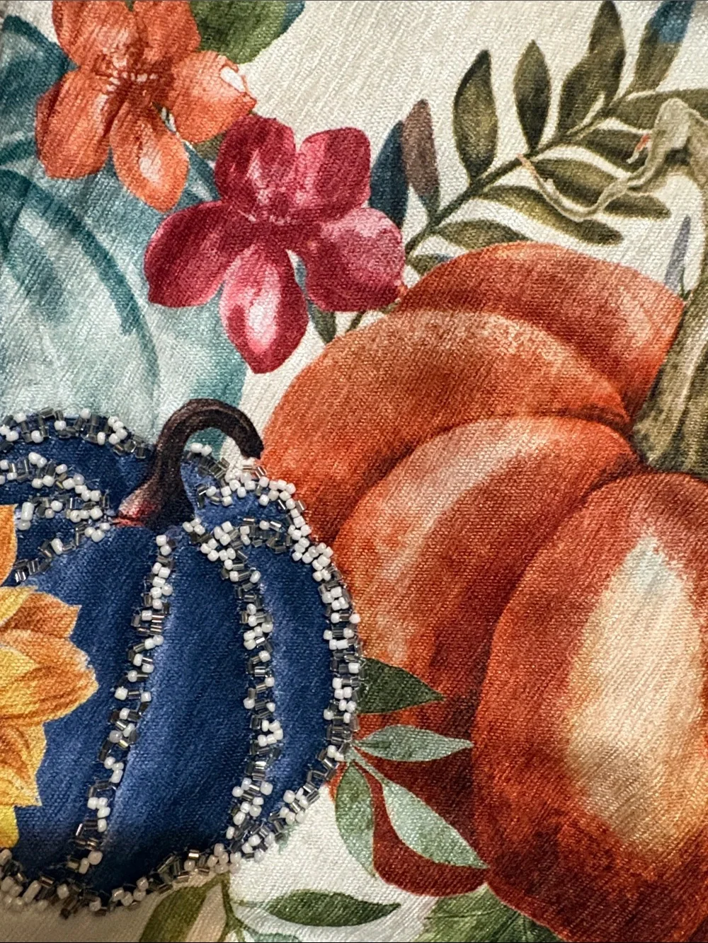 Artisan De Luxe Beaded Pumpkins Table Runner Fall Flowers Thanksgiving 16x72